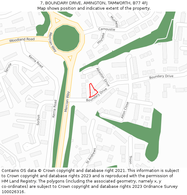 7, BOUNDARY DRIVE, AMINGTON, TAMWORTH, B77 4FJ: Location map and indicative extent of plot