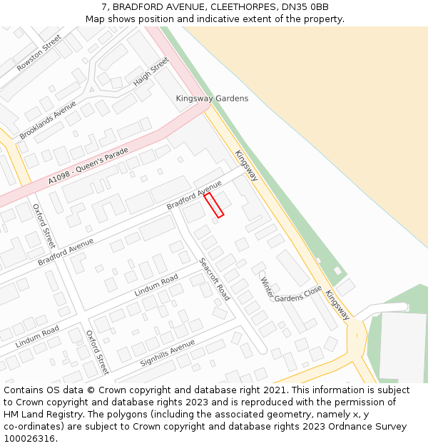 7, BRADFORD AVENUE, CLEETHORPES, DN35 0BB: Location map and indicative extent of plot