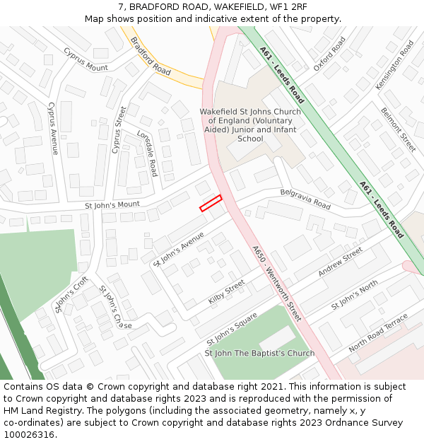 7, BRADFORD ROAD, WAKEFIELD, WF1 2RF: Location map and indicative extent of plot