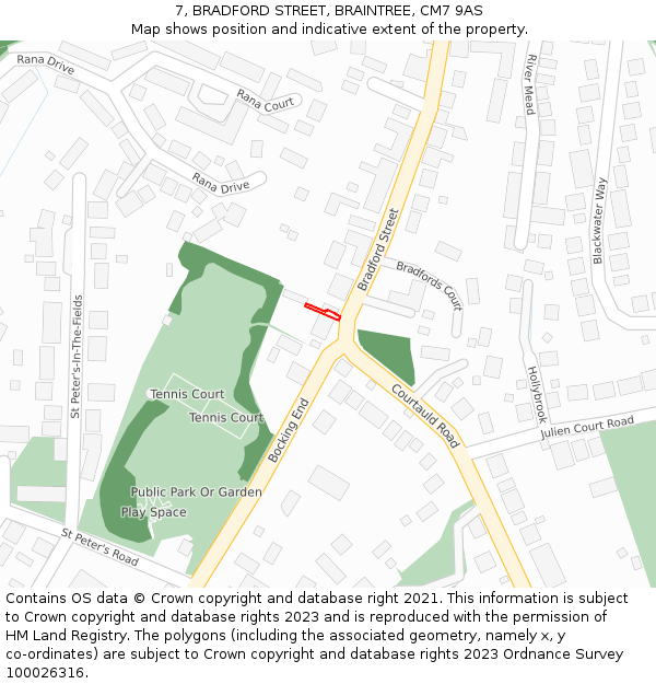 7, BRADFORD STREET, BRAINTREE, CM7 9AS: Location map and indicative extent of plot