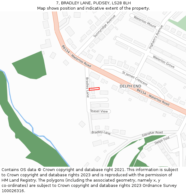 7, BRADLEY LANE, PUDSEY, LS28 8LH: Location map and indicative extent of plot