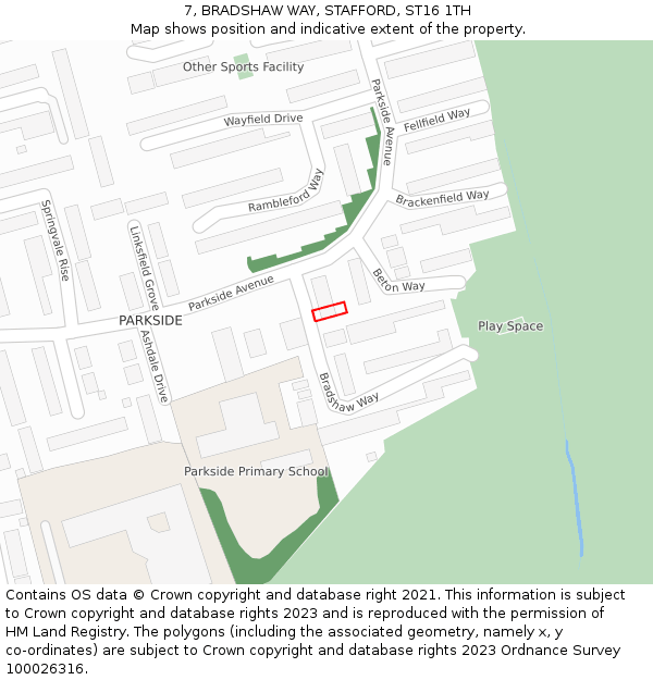 7, BRADSHAW WAY, STAFFORD, ST16 1TH: Location map and indicative extent of plot