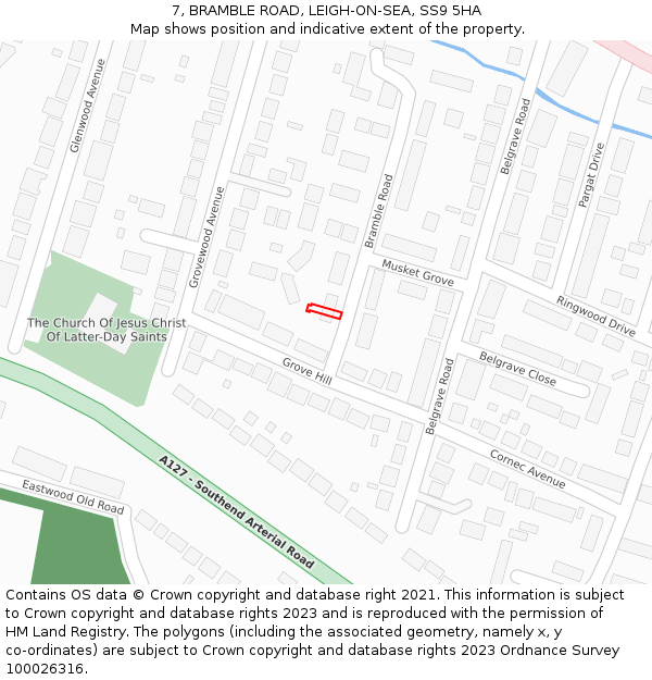 7, BRAMBLE ROAD, LEIGH-ON-SEA, SS9 5HA: Location map and indicative extent of plot