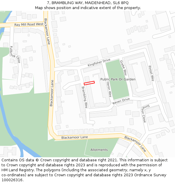 7, BRAMBLING WAY, MAIDENHEAD, SL6 8PQ: Location map and indicative extent of plot