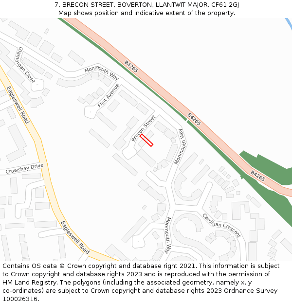 7, BRECON STREET, BOVERTON, LLANTWIT MAJOR, CF61 2GJ: Location map and indicative extent of plot