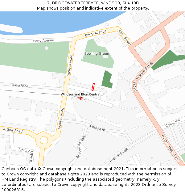 7, BRIDGEWATER TERRACE, WINDSOR, SL4 1RB: Location map and indicative extent of plot