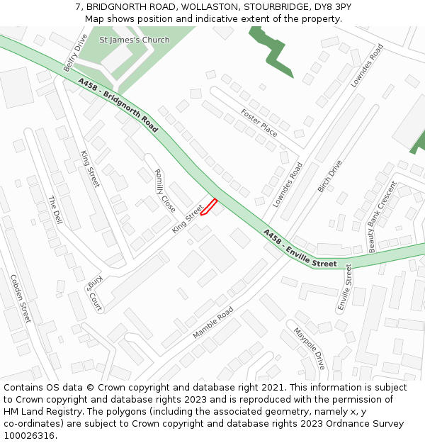 7, BRIDGNORTH ROAD, WOLLASTON, STOURBRIDGE, DY8 3PY: Location map and indicative extent of plot