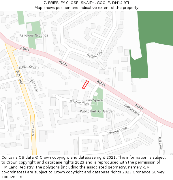 7, BRIERLEY CLOSE, SNAITH, GOOLE, DN14 9TL: Location map and indicative extent of plot