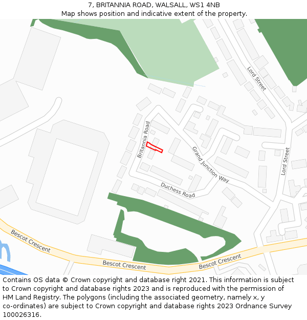 7, BRITANNIA ROAD, WALSALL, WS1 4NB: Location map and indicative extent of plot
