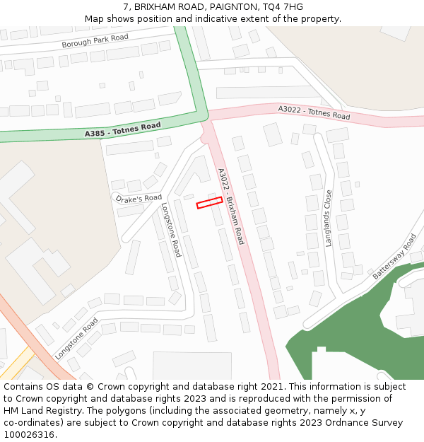 7, BRIXHAM ROAD, PAIGNTON, TQ4 7HG: Location map and indicative extent of plot