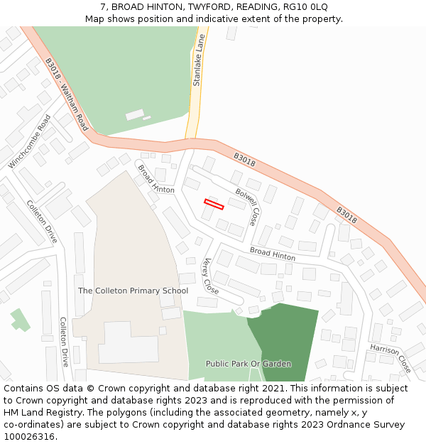 7, BROAD HINTON, TWYFORD, READING, RG10 0LQ: Location map and indicative extent of plot