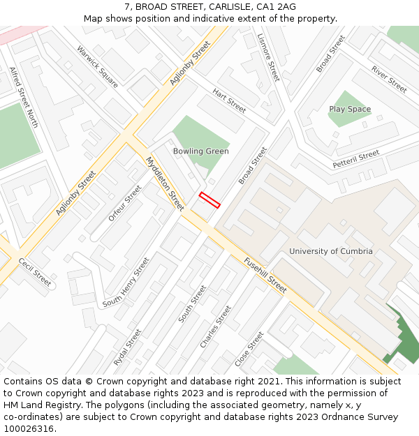 7, BROAD STREET, CARLISLE, CA1 2AG: Location map and indicative extent of plot