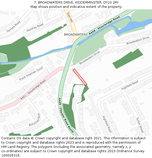7, BROADWATERS DRIVE, KIDDERMINSTER, DY10 2RY: Location map and indicative extent of plot