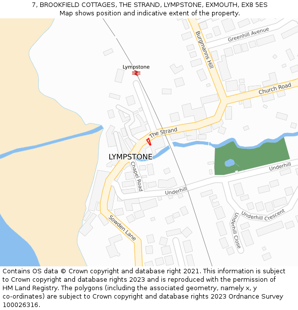7, BROOKFIELD COTTAGES, THE STRAND, LYMPSTONE, EXMOUTH, EX8 5ES: Location map and indicative extent of plot