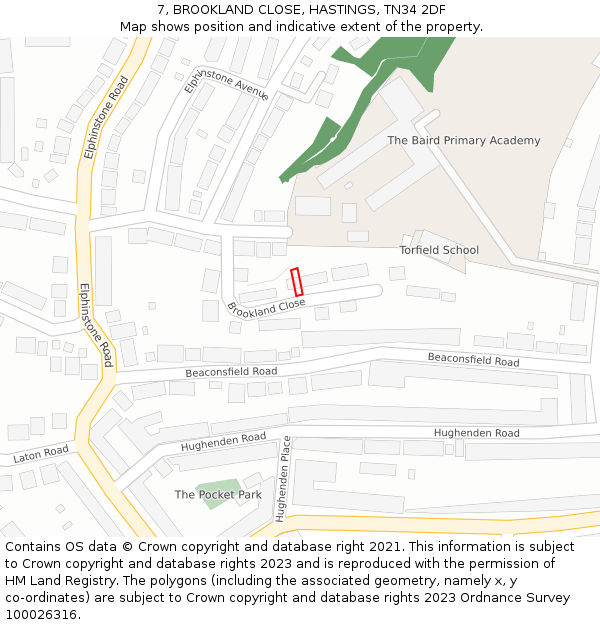 7, BROOKLAND CLOSE, HASTINGS, TN34 2DF: Location map and indicative extent of plot