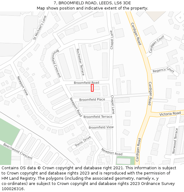 7, BROOMFIELD ROAD, LEEDS, LS6 3DE: Location map and indicative extent of plot