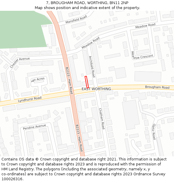 7, BROUGHAM ROAD, WORTHING, BN11 2NP: Location map and indicative extent of plot