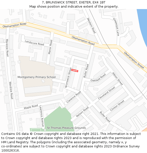 7, BRUNSWICK STREET, EXETER, EX4 1BT: Location map and indicative extent of plot