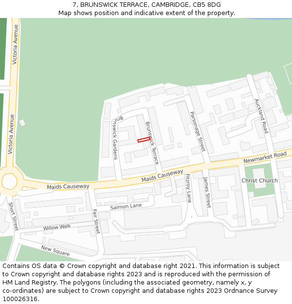 7, BRUNSWICK TERRACE, CAMBRIDGE, CB5 8DG: Location map and indicative extent of plot