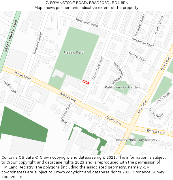 7, BRYANSTONE ROAD, BRADFORD, BD4 8PN: Location map and indicative extent of plot