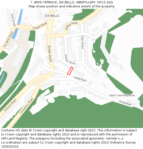 7, BRYN TERRACE, SIX BELLS, ABERTILLERY, NP13 2QQ: Location map and indicative extent of plot