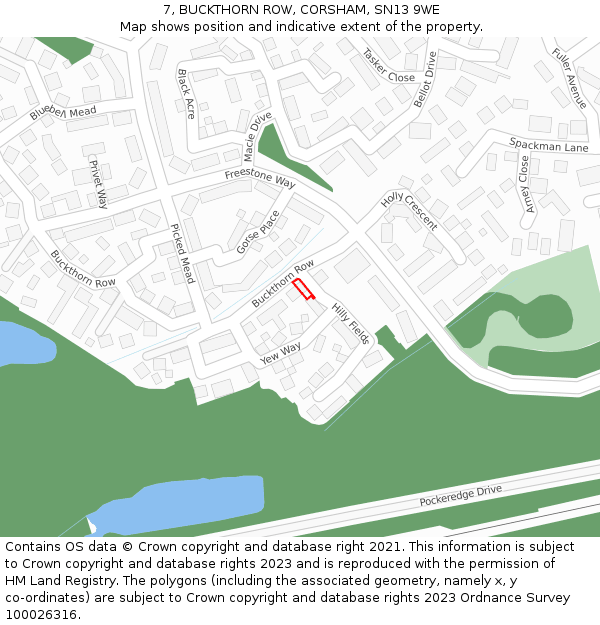 7, BUCKTHORN ROW, CORSHAM, SN13 9WE: Location map and indicative extent of plot
