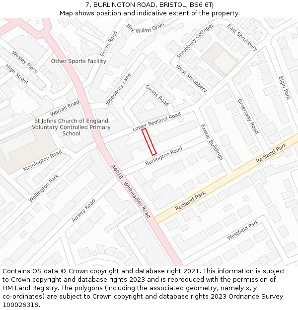 7, BURLINGTON ROAD, BRISTOL, BS6 6TJ: Location map and indicative extent of plot