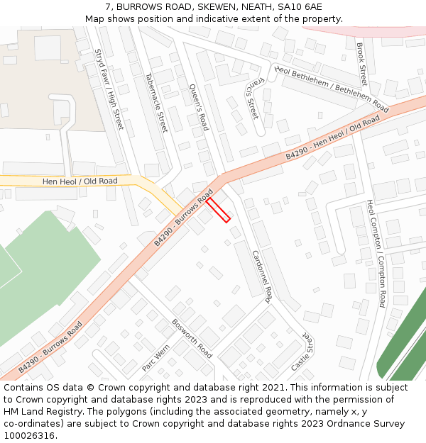7, BURROWS ROAD, SKEWEN, NEATH, SA10 6AE: Location map and indicative extent of plot