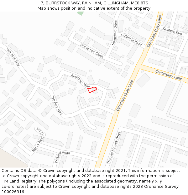 7, BURRSTOCK WAY, RAINHAM, GILLINGHAM, ME8 8TS: Location map and indicative extent of plot