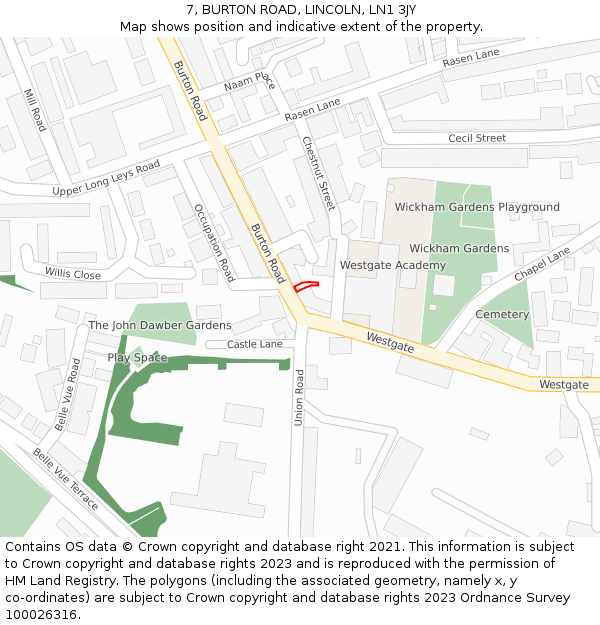 7, BURTON ROAD, LINCOLN, LN1 3JY: Location map and indicative extent of plot