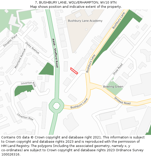7, BUSHBURY LANE, WOLVERHAMPTON, WV10 9TN: Location map and indicative extent of plot