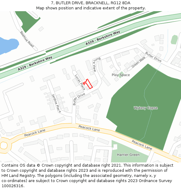 7, BUTLER DRIVE, BRACKNELL, RG12 8DA: Location map and indicative extent of plot