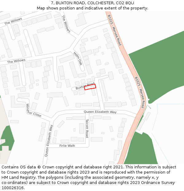 7, BUXTON ROAD, COLCHESTER, CO2 8QU: Location map and indicative extent of plot