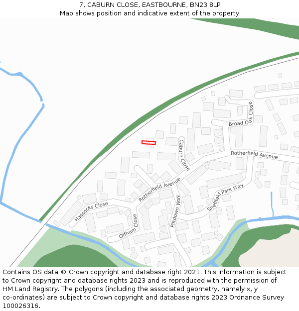 7, CABURN CLOSE, EASTBOURNE, BN23 8LP: Location map and indicative extent of plot