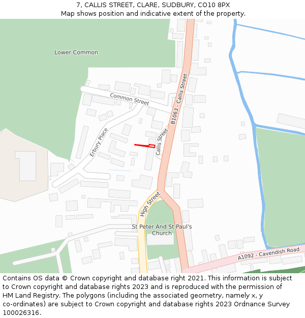 7, CALLIS STREET, CLARE, SUDBURY, CO10 8PX: Location map and indicative extent of plot
