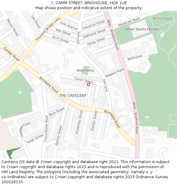 7, CAMM STREET, BRIGHOUSE, HD6 1UE: Location map and indicative extent of plot
