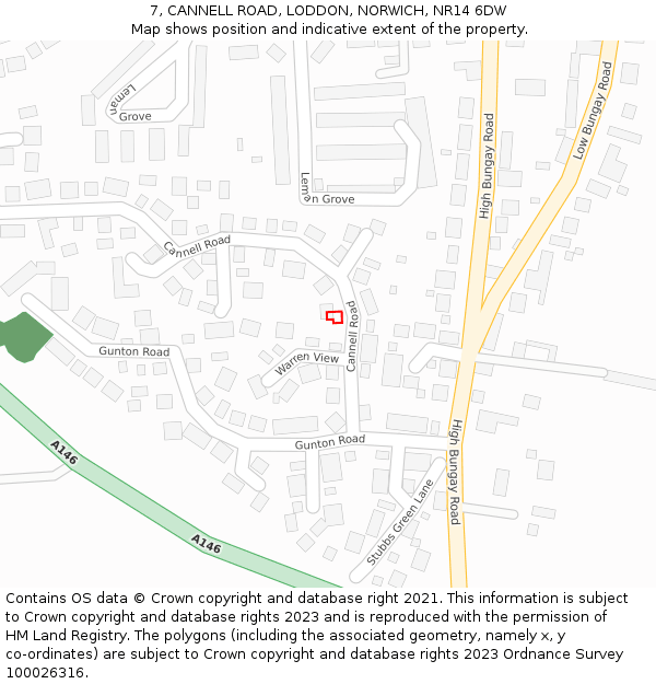 7, CANNELL ROAD, LODDON, NORWICH, NR14 6DW: Location map and indicative extent of plot