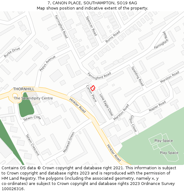 7, CANON PLACE, SOUTHAMPTON, SO19 6AG: Location map and indicative extent of plot