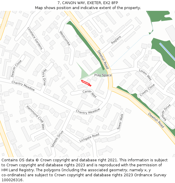 7, CANON WAY, EXETER, EX2 8FP: Location map and indicative extent of plot