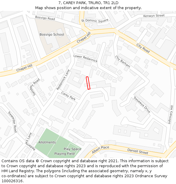 7, CAREY PARK, TRURO, TR1 2LD: Location map and indicative extent of plot
