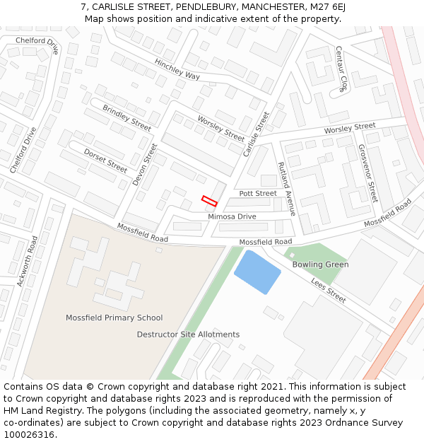 7, CARLISLE STREET, PENDLEBURY, MANCHESTER, M27 6EJ: Location map and indicative extent of plot