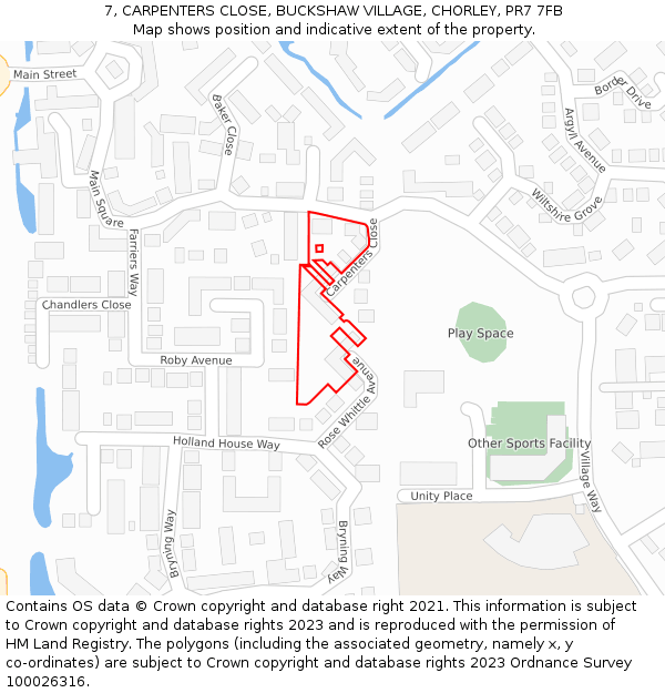 7, CARPENTERS CLOSE, BUCKSHAW VILLAGE, CHORLEY, PR7 7FB: Location map and indicative extent of plot