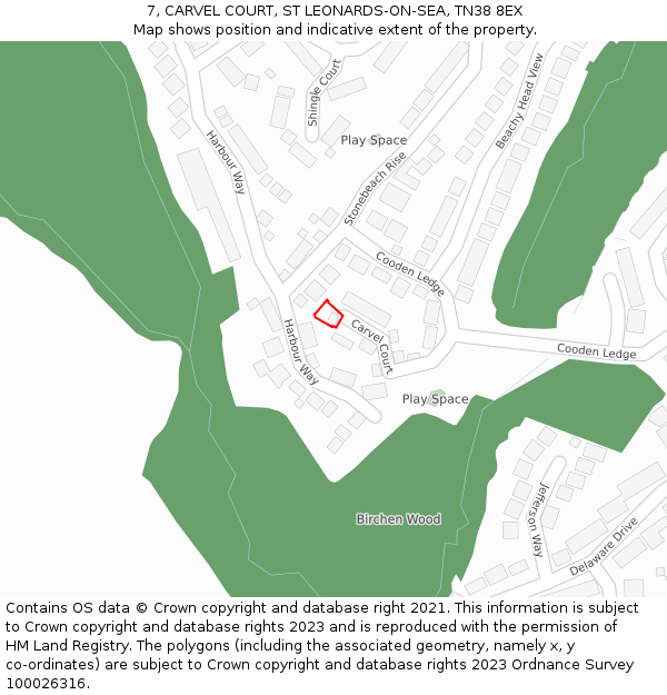 7, CARVEL COURT, ST LEONARDS-ON-SEA, TN38 8EX: Location map and indicative extent of plot