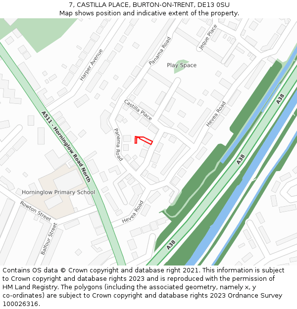7, CASTILLA PLACE, BURTON-ON-TRENT, DE13 0SU: Location map and indicative extent of plot