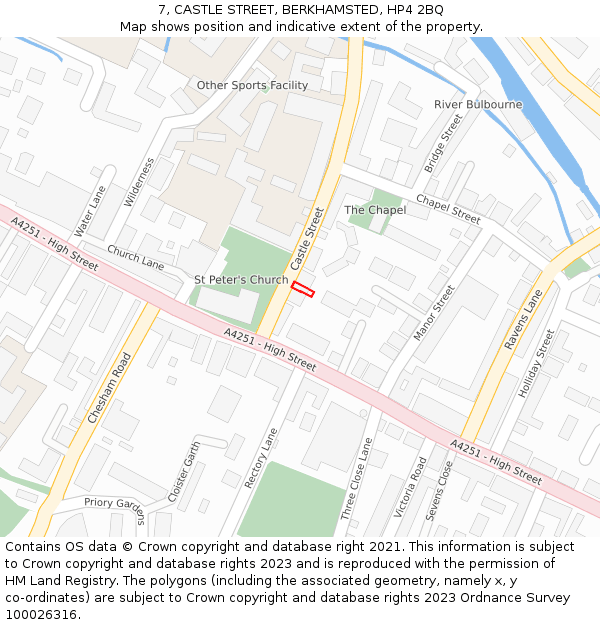 7, CASTLE STREET, BERKHAMSTED, HP4 2BQ: Location map and indicative extent of plot