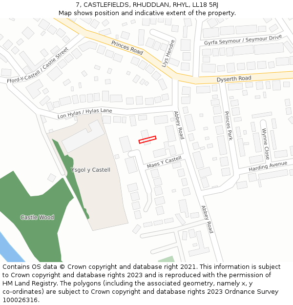 7, CASTLEFIELDS, RHUDDLAN, RHYL, LL18 5RJ: Location map and indicative extent of plot