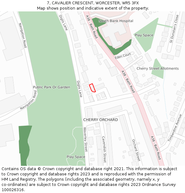7, CAVALIER CRESCENT, WORCESTER, WR5 3FX: Location map and indicative extent of plot