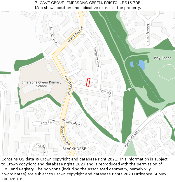 7, CAVE GROVE, EMERSONS GREEN, BRISTOL, BS16 7BR: Location map and indicative extent of plot