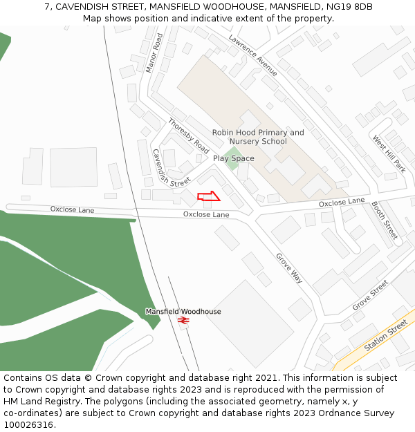 7, CAVENDISH STREET, MANSFIELD WOODHOUSE, MANSFIELD, NG19 8DB: Location map and indicative extent of plot