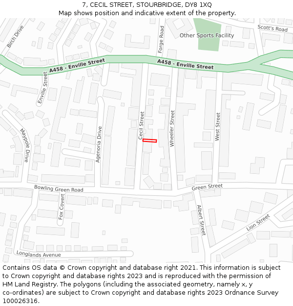 7, CECIL STREET, STOURBRIDGE, DY8 1XQ: Location map and indicative extent of plot